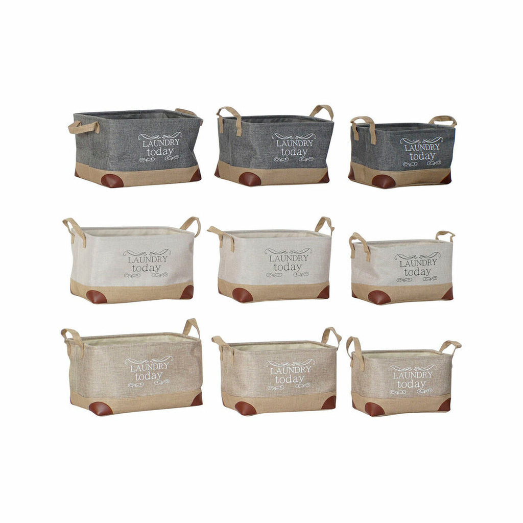 Mehrzweckkorb DKD Home Decor Beige Grau Hellbraun 40 x 30 x 24 cm Holz 3 Stücke (3 Stück)