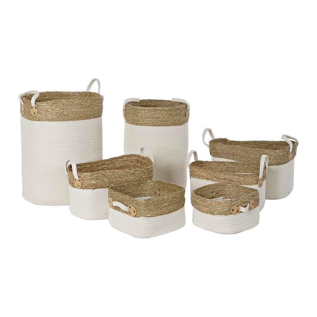 Korb-Set DKD Home Decor Weiß Braun Naturfaser 41 x 41 x 52,5 cm