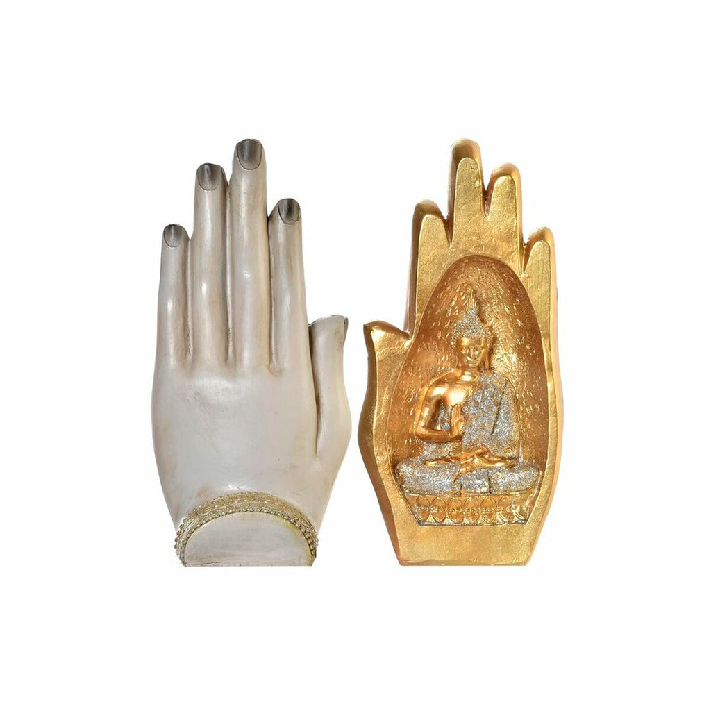 Deko-Figur DKD Home Decor Antiker Finish Grau Gold Buddha Harz Orientalisch (10 x 7,2 x 20,9 cm) (2 Stück)