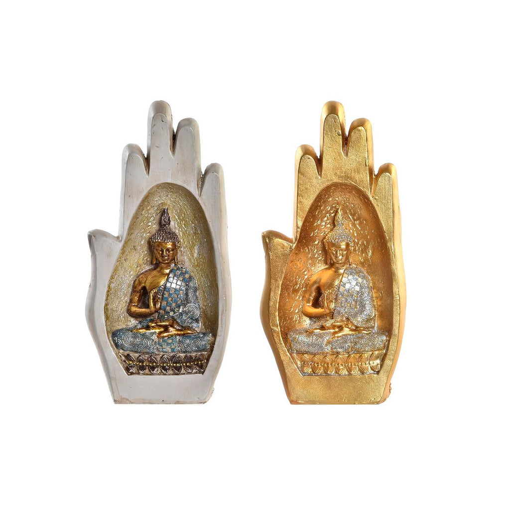 Deko-Figur DKD Home Decor Antiker Finish Grau Gold Buddha Harz Orientalisch (10 x 7,2 x 20,9 cm) (2 Stück)