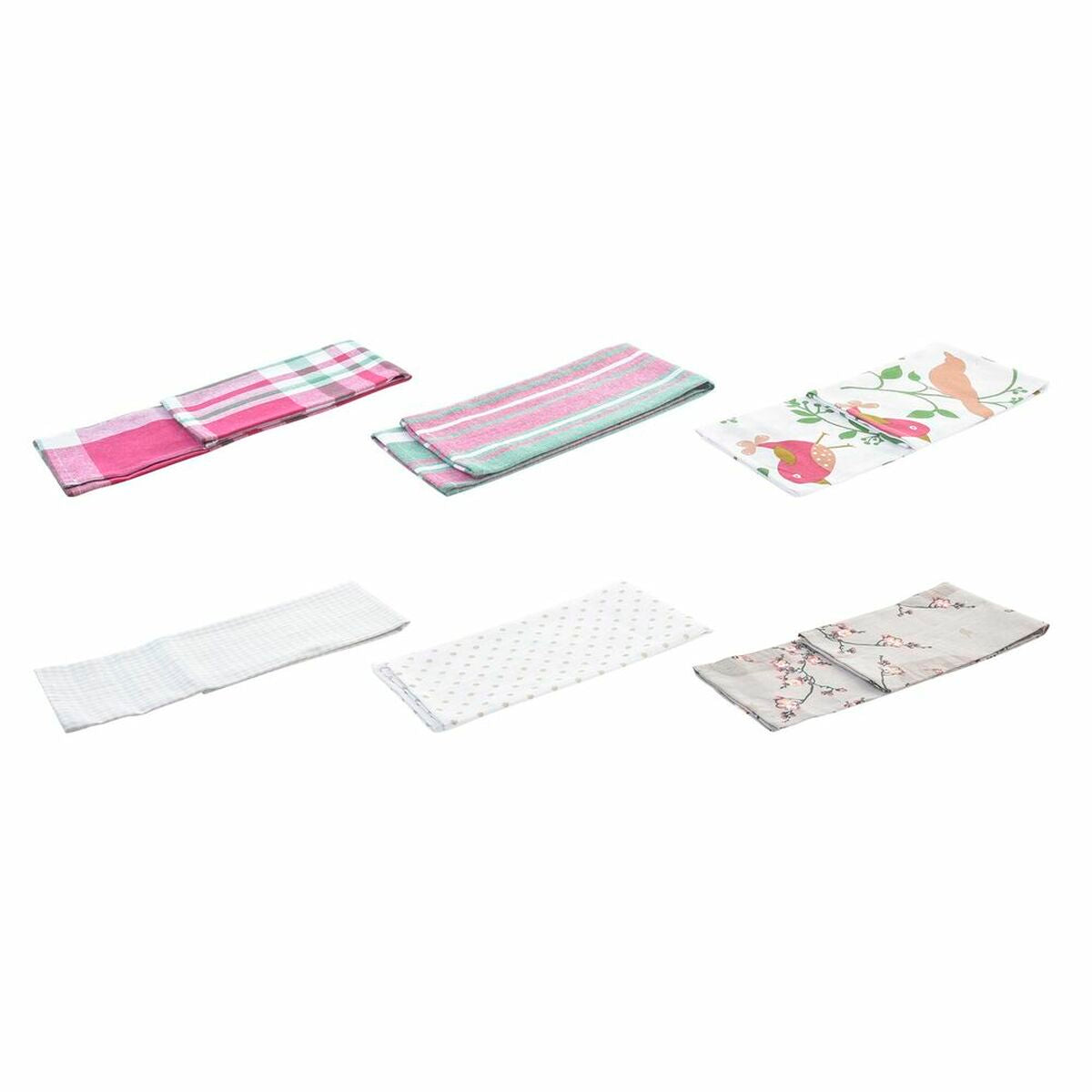 Tücher-Set DKD Home Decor Braun Rot grün Beige 60 x 0,5 x 40 cm Blomster Vögel