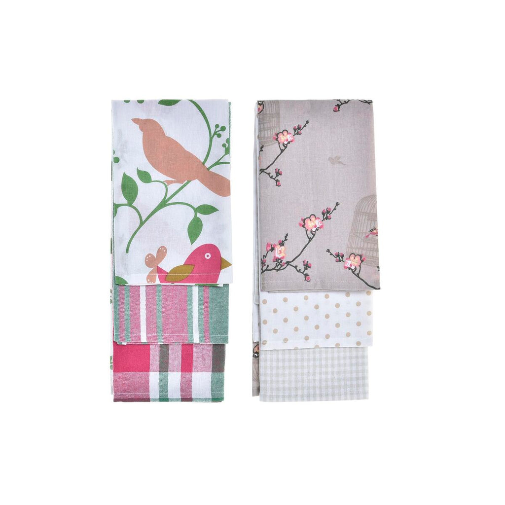 Tücher-Set DKD Home Decor Braun Rot grün Beige 60 x 0,5 x 40 cm Blomster Vögel