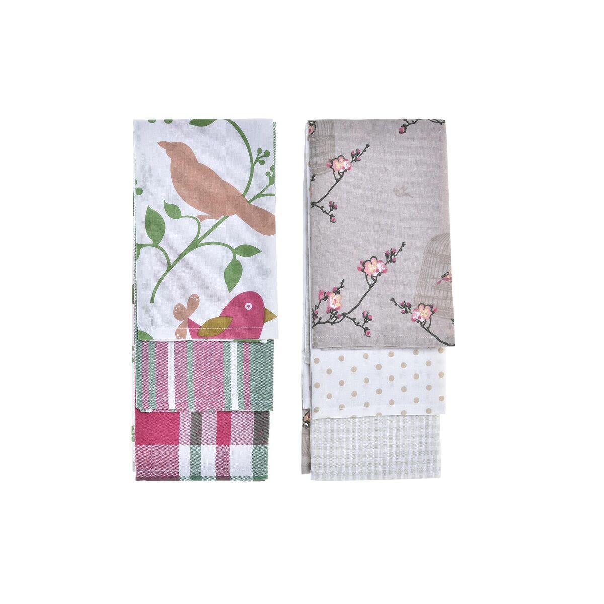 Tücher-Set DKD Home Decor Braun Rot grün Beige 60 x 0,5 x 40 cm Blomster Vögel