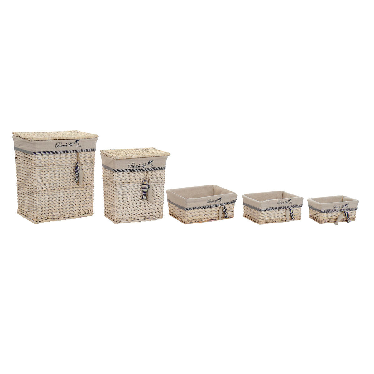 Korb-Set DKD Home Decor Blau Beige Aluminium Spiralen Mediterraner 5 Stücke