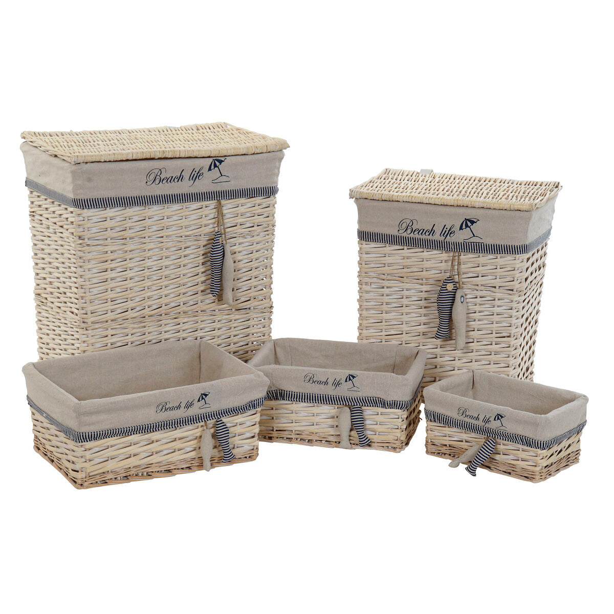 Korb-Set DKD Home Decor Blau Beige Aluminium Spiralen Mediterraner 5 Stücke