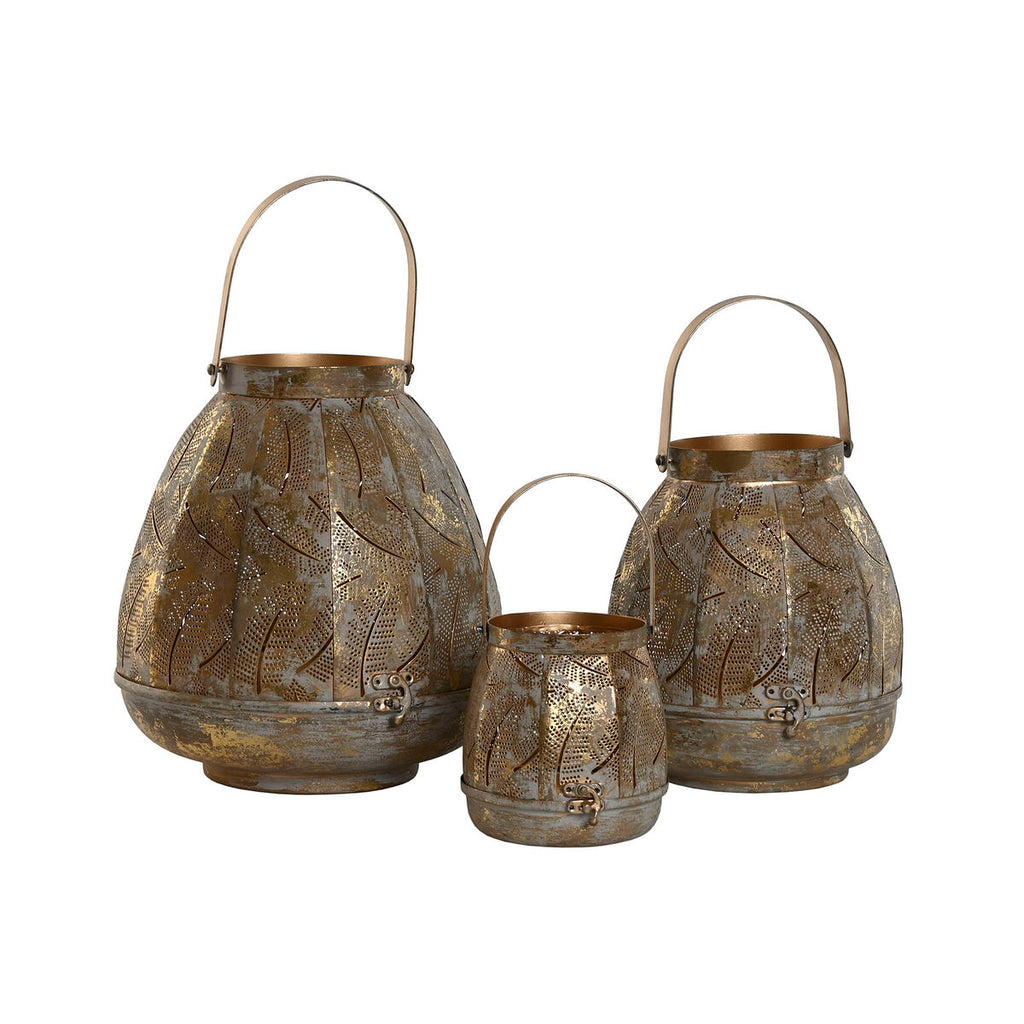 Kerzenschalensatz Home ESPRIT Gold Metall 25 x 25 x 28 cm (3 Stück)