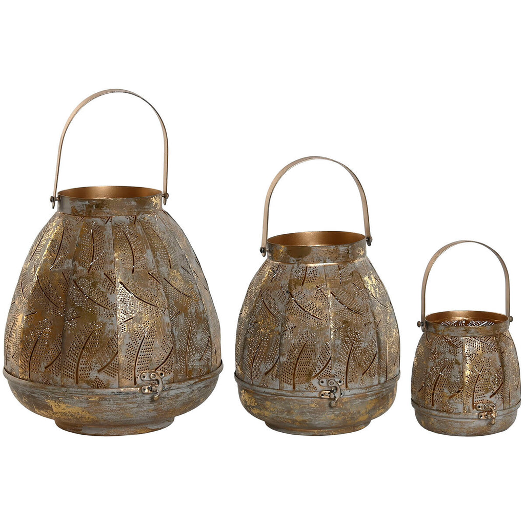 Kerzenschalensatz Home ESPRIT Gold Metall 25 x 25 x 28 cm (3 Stück)