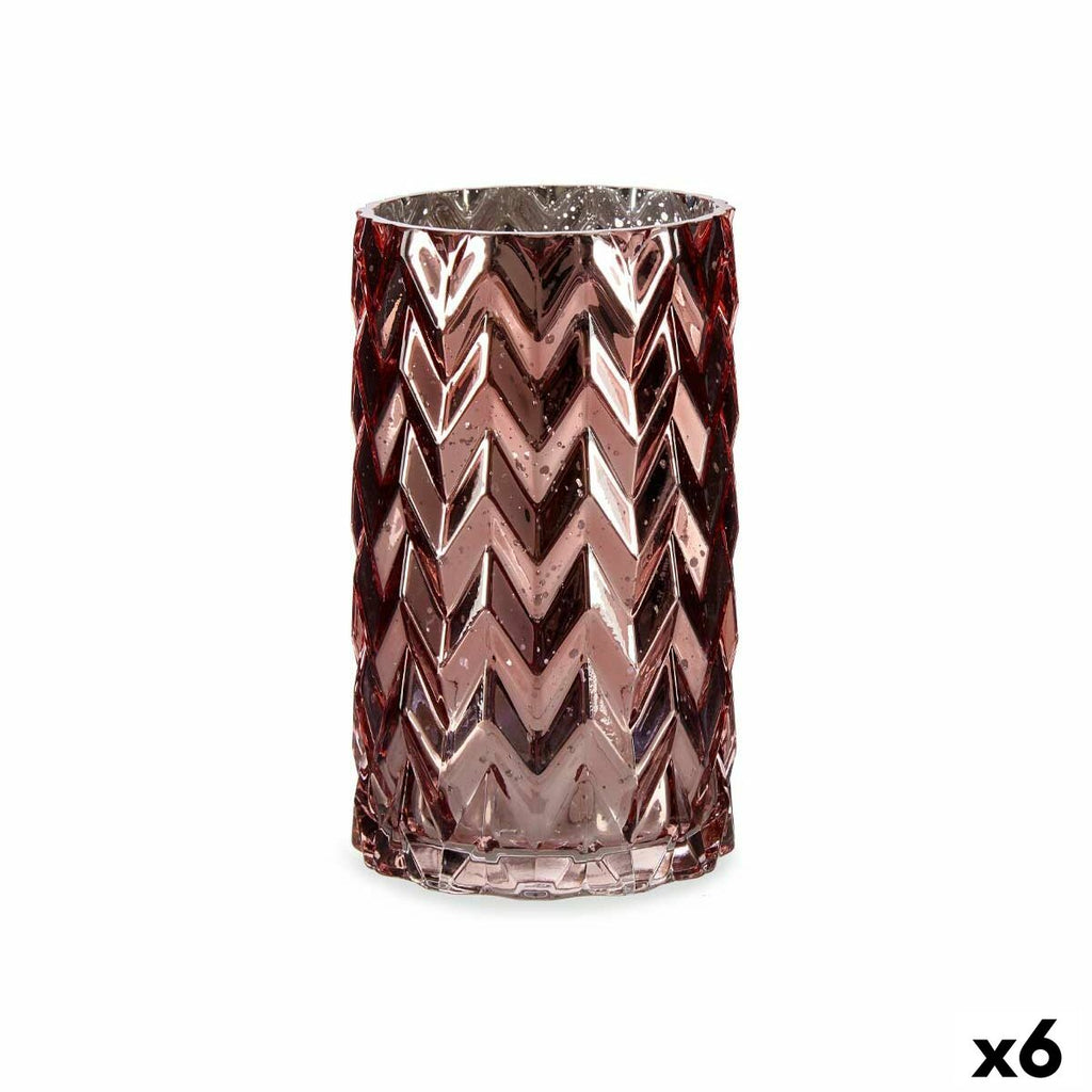 Vase Gift Decor Rosa Kristall Stachel Schnitzerei 11,3 x 19,5 x 11,3 cm (6 Stück)